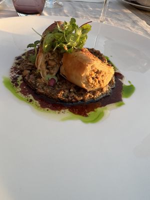 Mushroom strudel with beetroot and 13 year old balsamic vinegar   at Seesteg in Norderney