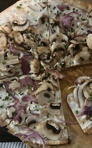 Vegan option with soy yoghurt, mushrooms and onions at Brasserie de la Lanterne in Strasbourg