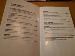menu at Zombie Bar in Madrid