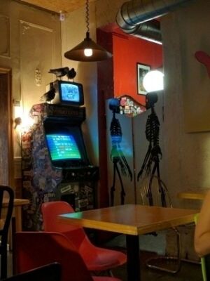 wc entrance at Zombie Bar in Madrid