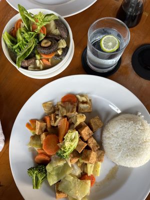 top left: curry, bottom: tofu stir fry  at Let's Pho in Puerto Vallarta