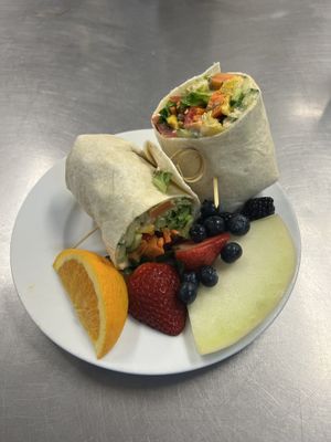 Roasted veggie wrap with fruit   at Saint Peter's Bakery in Saint Peters
