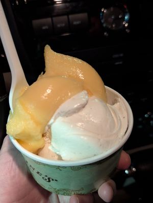 Tangerine Sorbet and Vanilla Bean Coconut based Ice Cream #Veganuary at Clementine's Naughty & Nice Creamery in Kirkwood