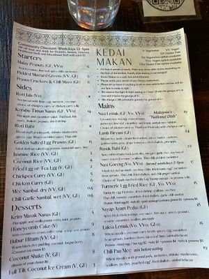 Menu at Kedai Makan in Seattle