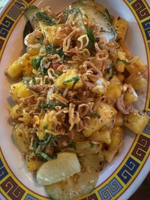 Keratin Timum Nanas pineapple salad (vegan option) —yum!  at Kedai Makan in Seattle