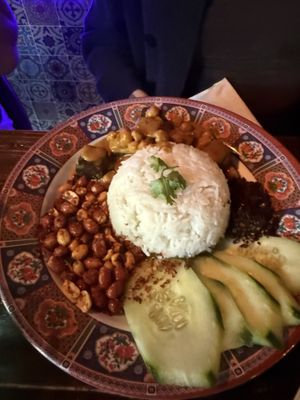 Nasi lemak with rice noodles substituted for wheatt  at Kedai Makan in Seattle