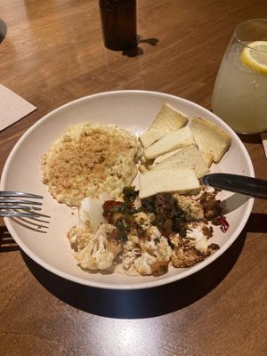 Tofu entrée with cauliflower “risotto” and roasted cauliflower. Soooo good!! 5/5  at Flower Child - Casa Paloma in Chandler