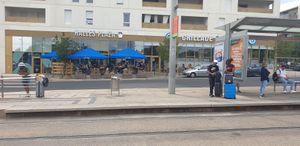 Entrance to Halles Plaza at Café Général in Montpellier