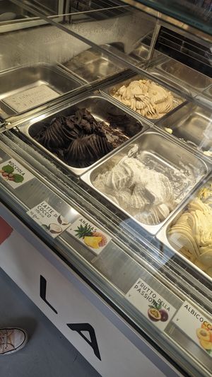 Chocolate, hazelnut, coconut milk, pineapple, passion fruit, apricot at La Gelateria in Cannes