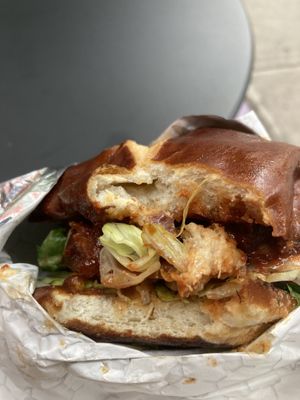 BBQ crawfish burger   at Seasoned Vegan Real Quick in New York City