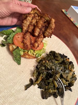 Pretzel boy with collar greens    at Seasoned Vegan Real Quick in New York City