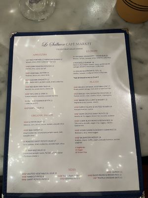 Vegan/vegetarian menu with vegan options clearly labeled    at Le Salbuen Cafe Market in Montclair