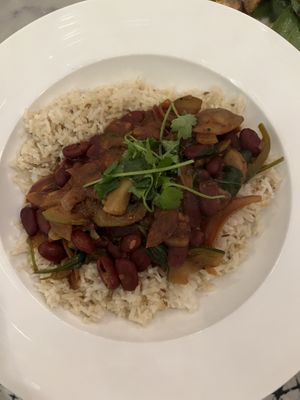 Vegan gumbo and basmati cumin rice  at Le Salbuen Cafe Market in Montclair