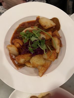 Braised tofu and roasted potatoes   at Le Salbuen Cafe Market in Montclair