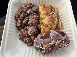 Apple fritter, strawberry donut, danish at Timeless Coffee Roasters and Bakery in Oakland