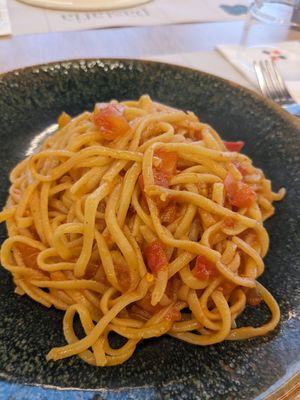 Linguine with Arrabiata sauce at La Pastaria in Himare