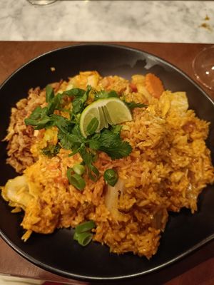 Red curry rice dish at Better than Hungry in Brussels