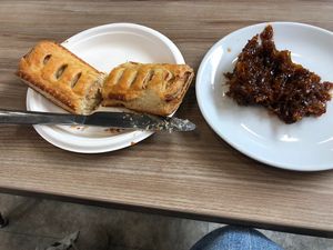 Vegan roll and chutney   at Café Number One in Shildon