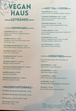 Menu drinks (1/2).  at Vegan Haus in Berlin