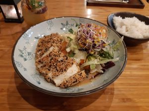 Sesame-tofu in peanut-curry sauce at Vegan Haus in Berlin