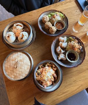 Bao Buns, Fried Tofu, Gyoza, Apple & Cabbage Saladd  at Vegan Haus in Berlin