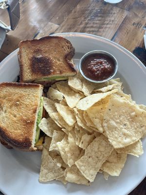 Avocado melt with vegan cheese  at Seven Mile Cafe in Denton