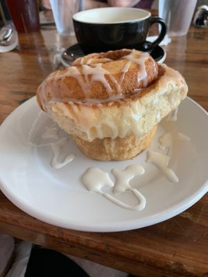 Creamiest vegan cinnamon roll  at Seven Mile Cafe in Denton
