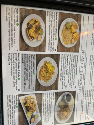 Vegan cafe favorites, there is also an A la cart area of the menu with clearly marked vegan/plant based options at Seven Mile Cafe in Denton