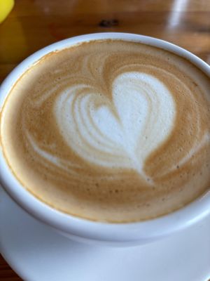 Pecan oat milk latte at Seven Mile Cafe in Denton