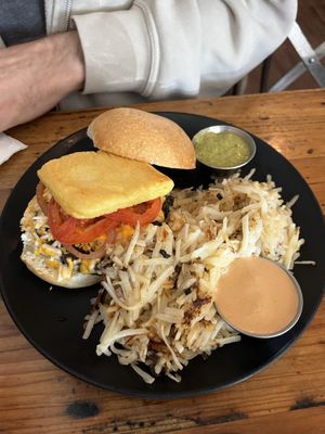 Vegan burger, it was pretty good! Black bean patty   at Seven Mile Cafe in Denton