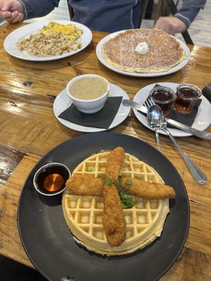 Vegan chicken and waffles  at Seven Mile Cafe in Denton