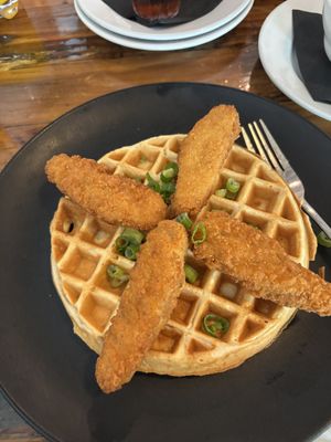 Vegan chickn and waffle   at Seven Mile Cafe in Denton