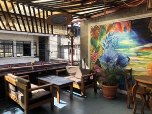 Very nice patio, overlooking Main Street  at Germinación Cocina y Bistro in Santiago Atitlan