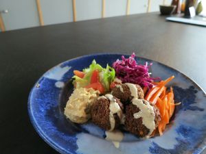 homemade falafel salad at Maenota  in Kyoto