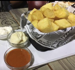 Wild potatoes (only brown sauce is vegan)  at Restaurant Fermins in Barcelona