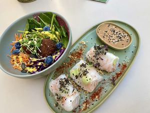 Small Buddha bowl and summer rolls  at The Green Garden in Salzburg