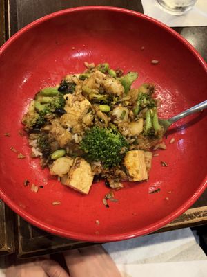 DIY bowl with tofu, white rice, and other veggies   at Flat Top Grill - The Loop in Chicago