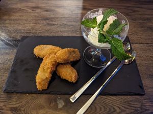 Fried banana and vanilla ice cream at Golden Ginkgo  in Berlin