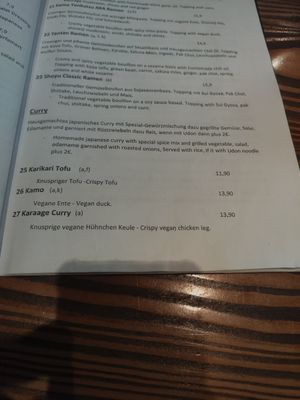 The curry menu at Golden Ginkgo  in Berlin