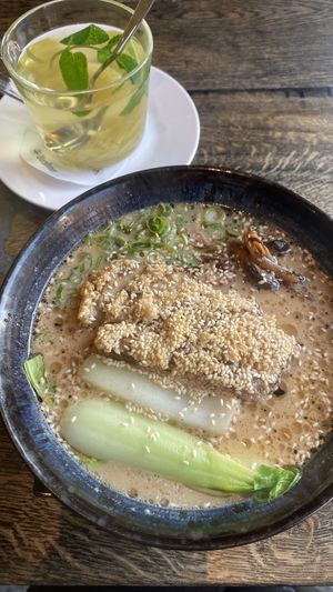 Lemon ginger tea and kami tonkutsu ramen  at Golden Ginkgo  in Berlin