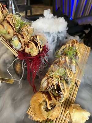 A couple of sushi plates  at Golden Ginkgo  in Berlin