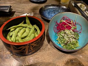 Edamame (11) and wakame (12) at Golden Ginkgo  in Berlin