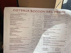 Menu  at Boccon del Prete in Siena