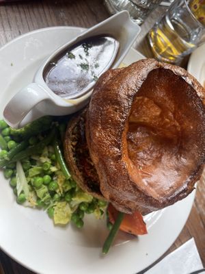 vegan mediterranean tart with greens and gravy  at The Duchess Public House in London