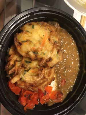 Vegetable kakiage curry donburi  at Ikedo Ramen in Port Washington