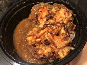 Vegetable kakiage curry donburi   at Ikedo Ramen in Port Washington