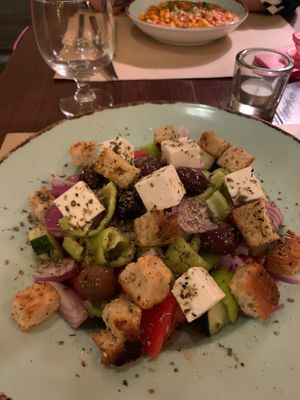 Greek salad for me and scramble “eggs” for bf  at Los V in Athens