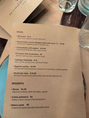 menu at Los V in Athens