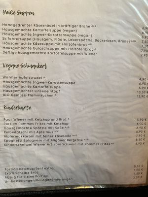 Speisekarte  at Berggasthof Seealpe in Oberstdorf