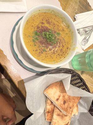 Lentil soup and pita  at Abu Salim Middle Eastern Grill in San Francisco